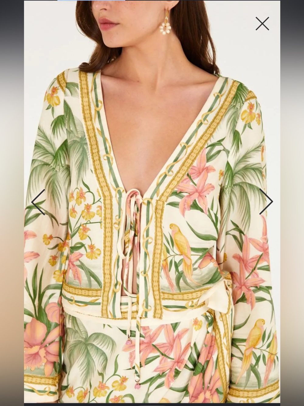 Farm Rio Floral Capri vneck bolero  front tie Color Multi long bell